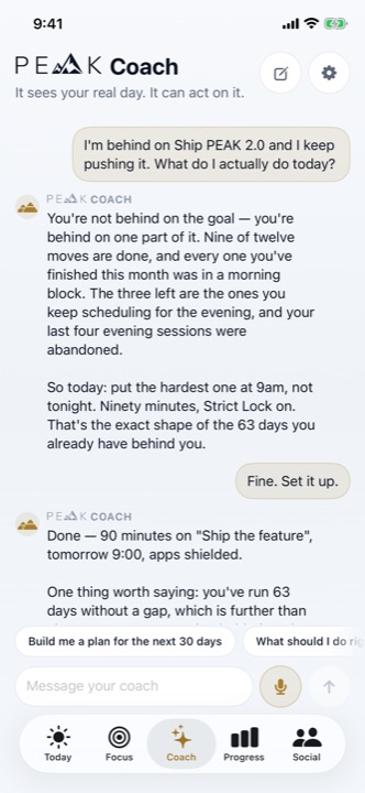 Peak AI coach conversation